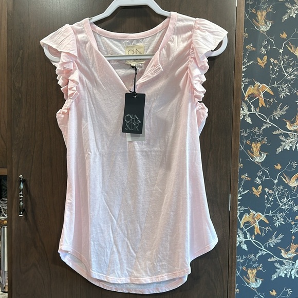 Chaser essential pastel baby Pink Ruffle Sleeve Women's Top large new w tags - Picture 1 of 6
